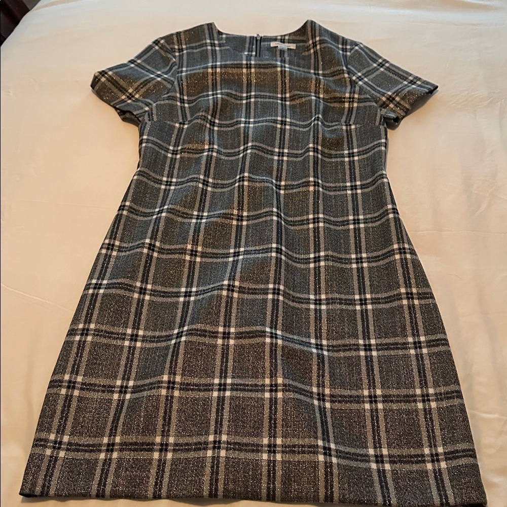 Calvin Klein Black and Gray Plaid Midi Dress